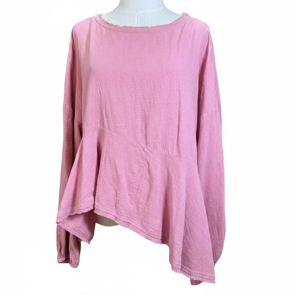 Free People Textured Peplum Hem Top in Dusty Rose Pink – Size M